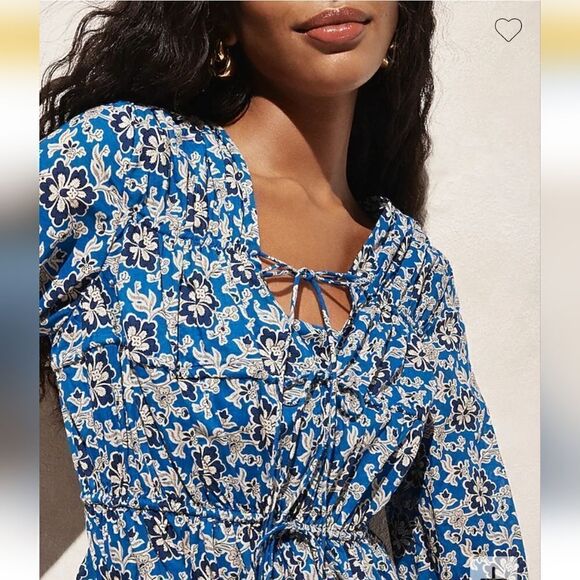 J Crew Tiered Tie Front Beach Dress in Colbalt Floral Cotton Voile XSMALL NWT - Picture 2 of 9